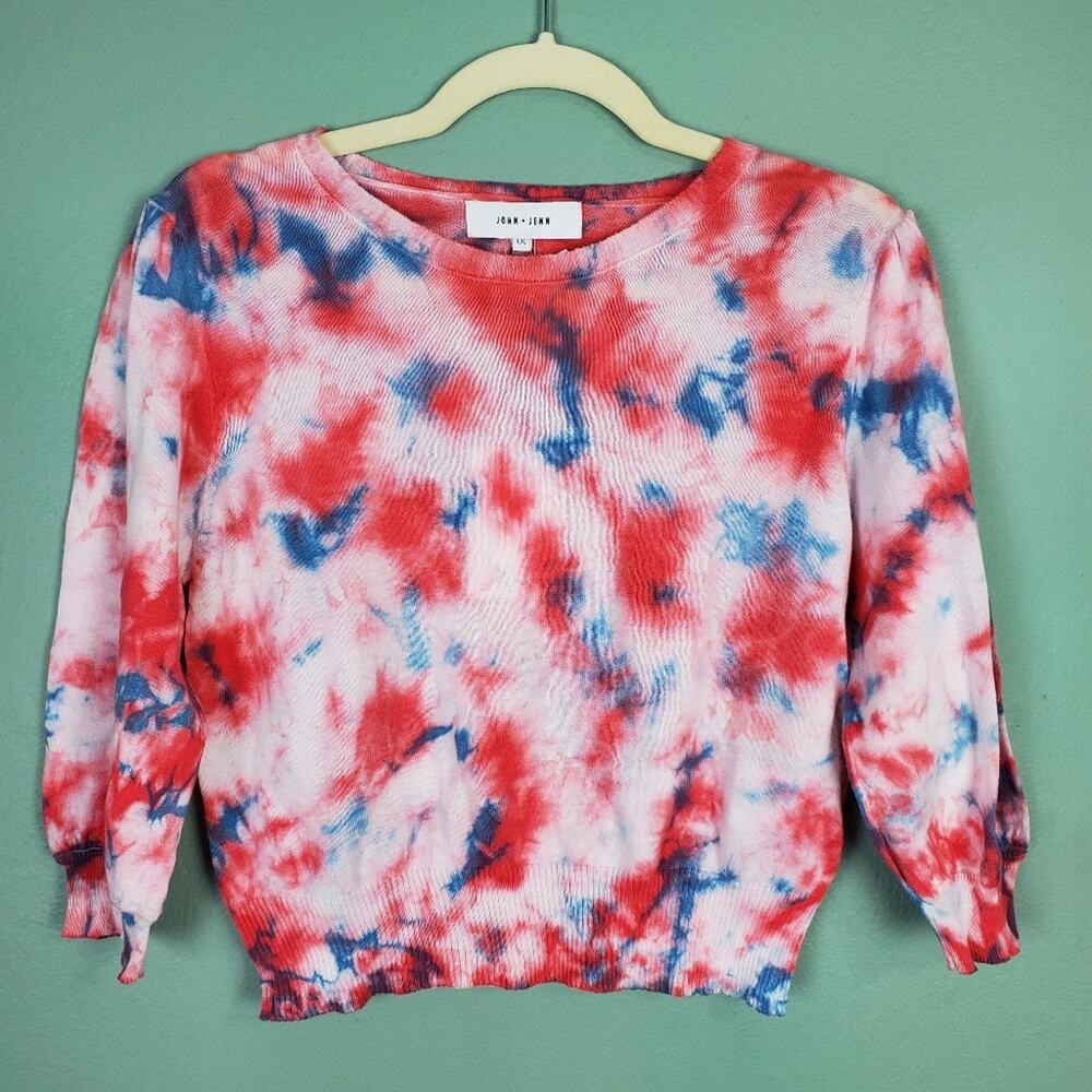 John + Jenn Tie-Dye Lava Burst Cropped Knit Pullover Sweater Size Large